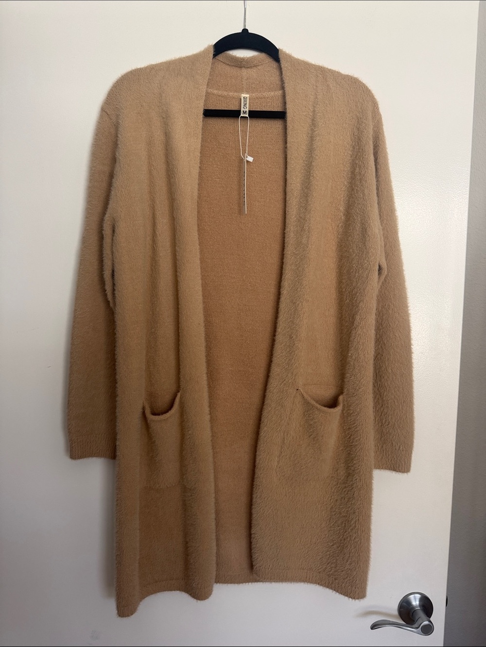 Cozy Long Open-Front Cardigan Sweater Camel Medium
